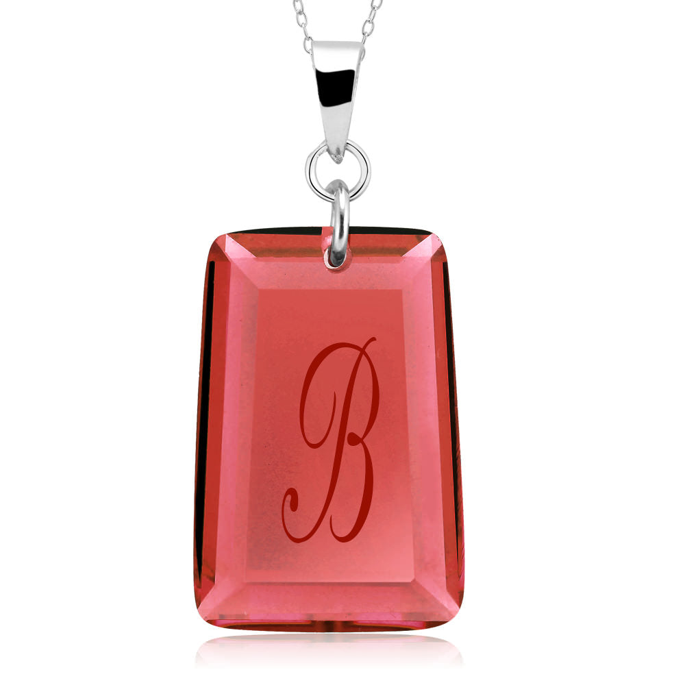 Sterling Silver January/Garnet CZ Laser Engraved Initial A Birthstone Necklace Image 2