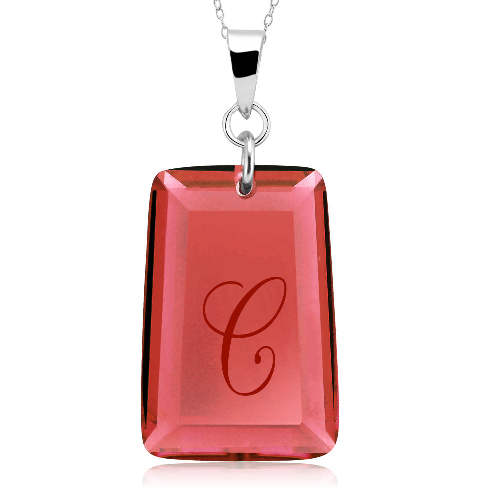 Sterling Silver January/Garnet CZ Laser Engraved Initial A Birthstone Necklace Image 3