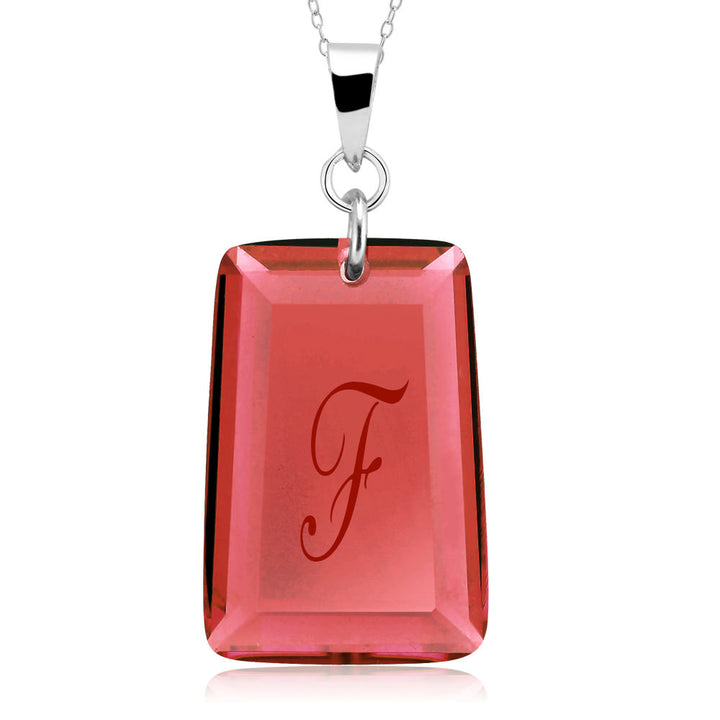 Sterling Silver January/Garnet CZ Laser Engraved Initial A Birthstone Necklace Image 6