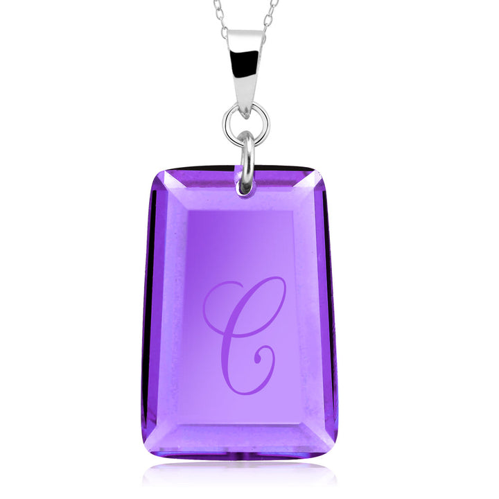 Sterling Silver February/Amethyst CZ Laser Engraved Initial A Birthstone Necklace Image 3