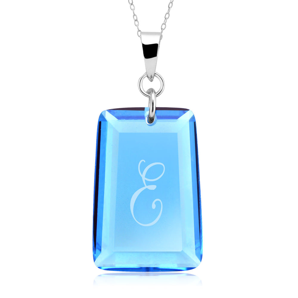 Sterling Silver March/Aqua CZ Laser Engraved Initial A Birthstone Necklace Image 4