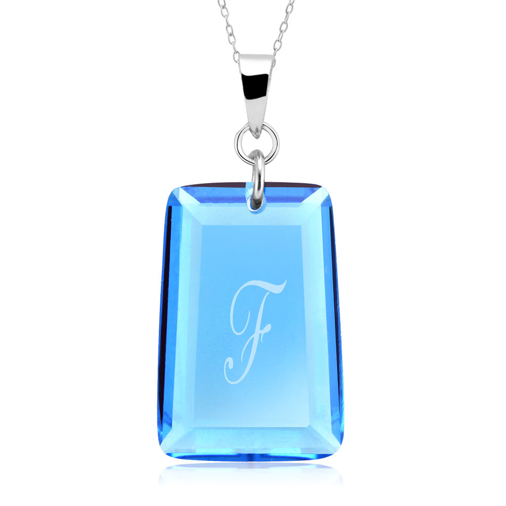 Sterling Silver March/Aqua CZ Laser Engraved Initial A Birthstone Necklace Image 6