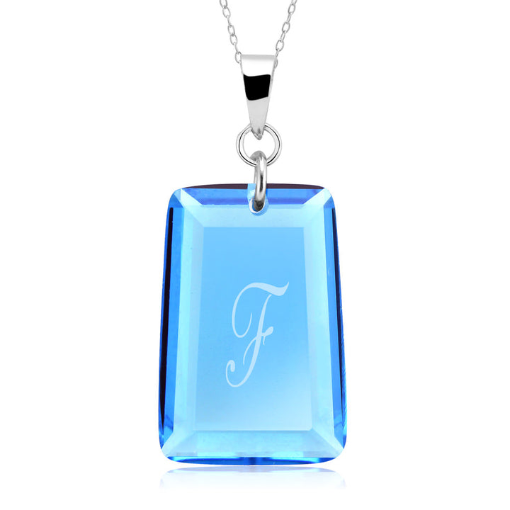 Sterling Silver March/Aqua CZ Laser Engraved Initial A Birthstone Necklace Image 6