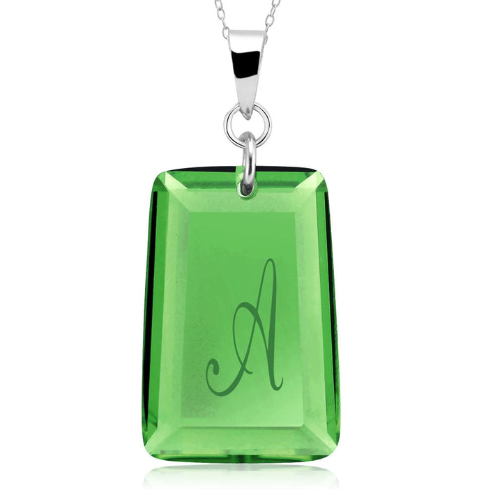 Sterling Silver May/Emerald CZ Laser Engraved Initial A Birthstone Necklace Image 1