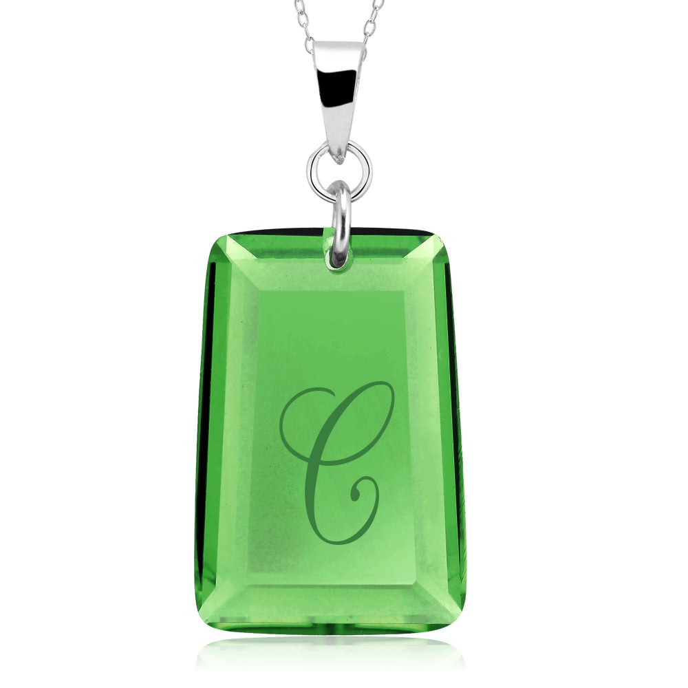 Sterling Silver May/Emerald CZ Laser Engraved Initial A Birthstone Necklace Image 3