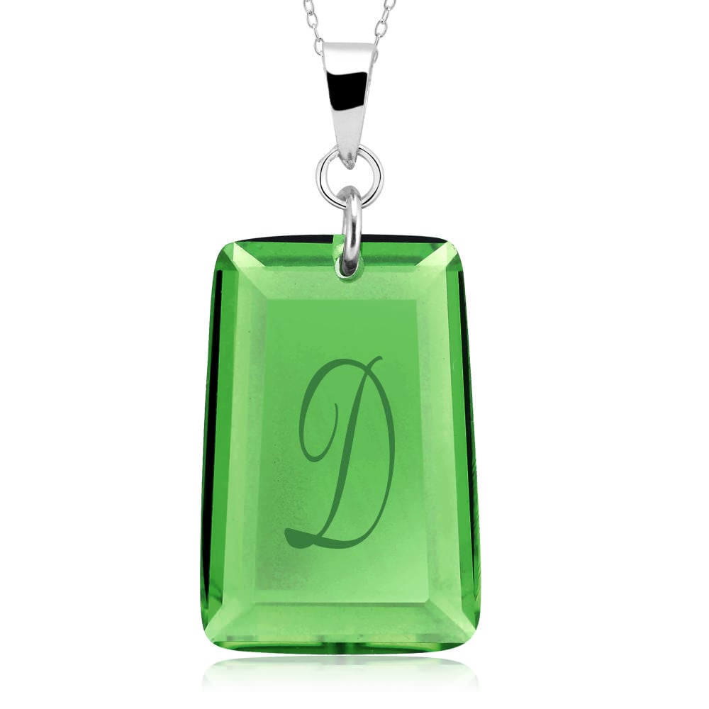 Sterling Silver May/Emerald CZ Laser Engraved Initial A Birthstone Necklace Image 1