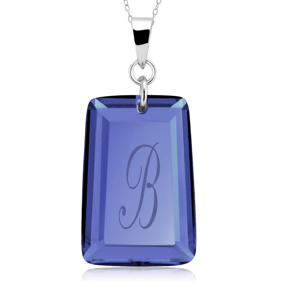 Sterling Silver September/Sapphire CZ Laser Engraved Initial A Birthstone Necklace Image 2