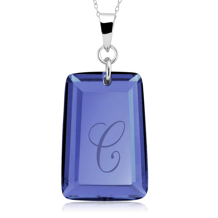 Sterling Silver September/Sapphire CZ Laser Engraved Initial A Birthstone Necklace Image 3