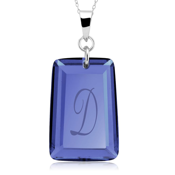 Sterling Silver September/Sapphire CZ Laser Engraved Initial A Birthstone Necklace Image 1