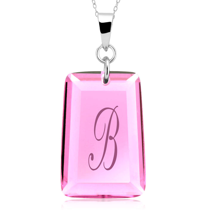 Sterling Silver October/Pink Tourmaline CZ Laser Engraved Initial A Birthstone Necklace Image 2