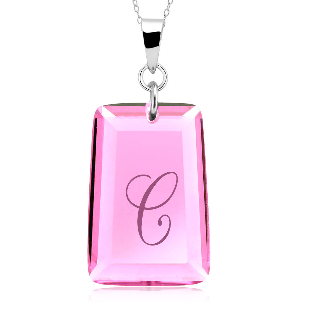 Sterling Silver October/Pink Tourmaline CZ Laser Engraved Initial A Birthstone Necklace Image 3