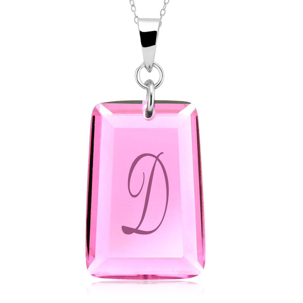Sterling Silver October/Pink Tourmaline CZ Laser Engraved Initial A Birthstone Necklace Image 4