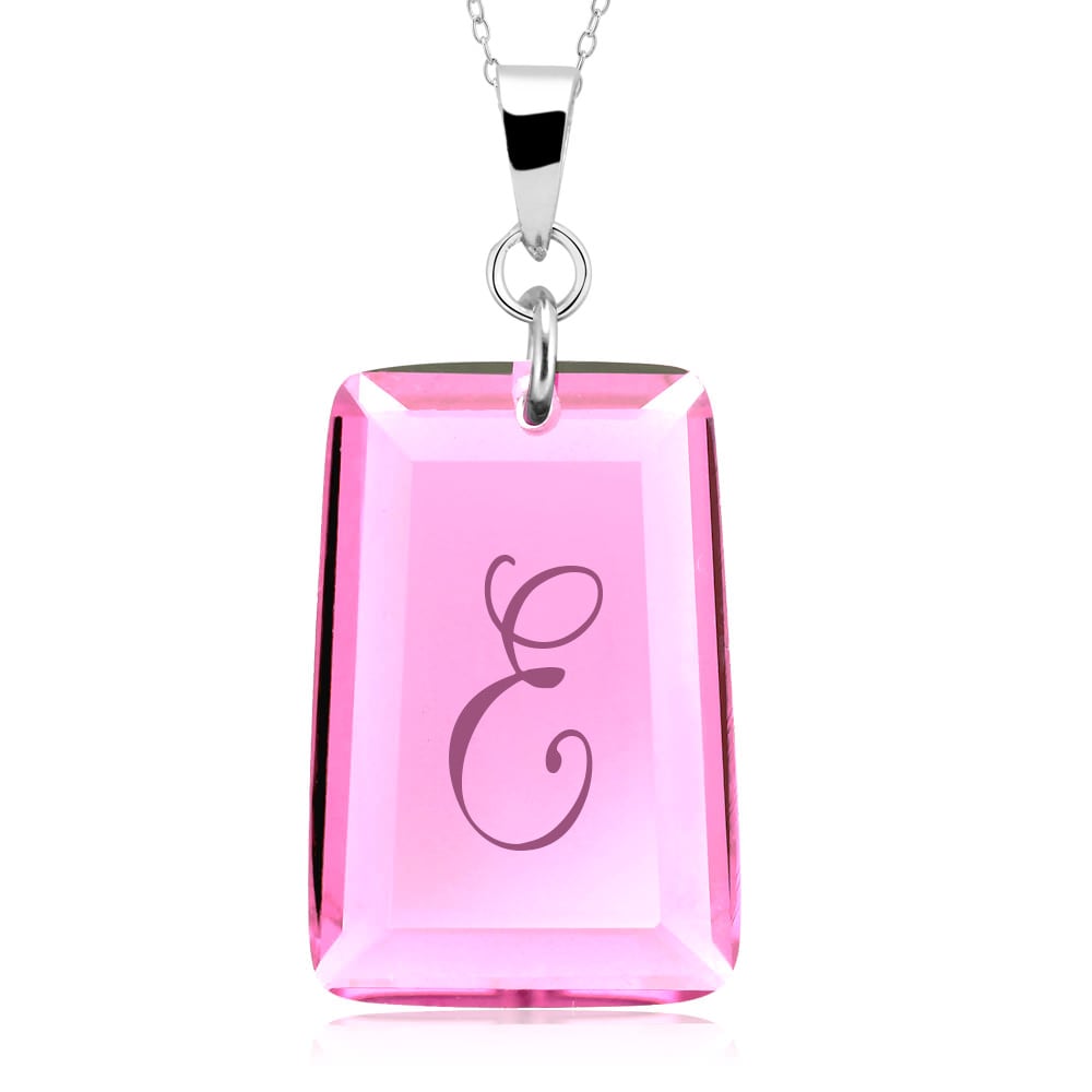 Sterling Silver October/Pink Tourmaline CZ Laser Engraved Initial A Birthstone Necklace Image 1