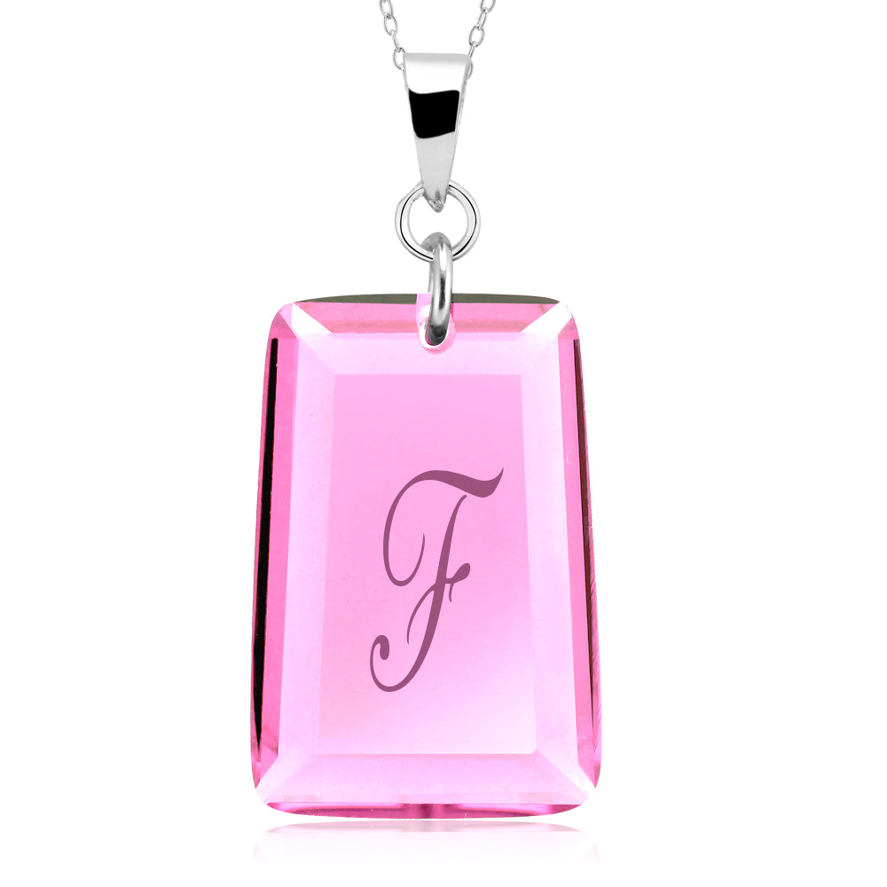 Sterling Silver October/Pink Tourmaline CZ Laser Engraved Initial A Birthstone Necklace Image 6