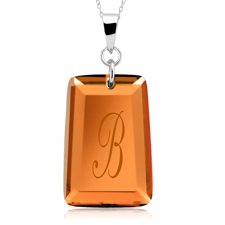 Sterling Silver November/Citrine CZ Laser Engraved Initial A Birthstone Necklace Image 2