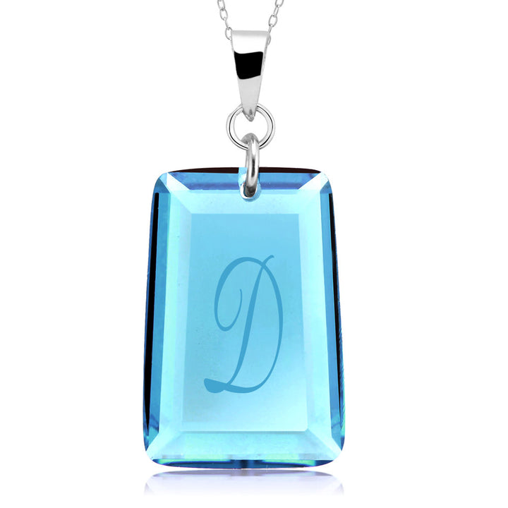 Sterling Silver December/Blue Topaz CZ Laser Engraved Initial A Birthstone Necklace Image 4