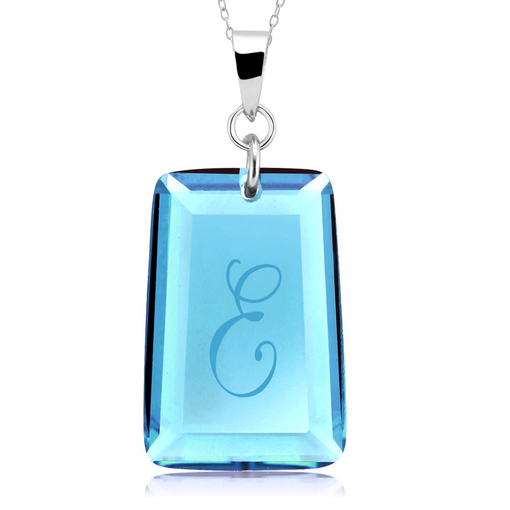 Sterling Silver December/Blue Topaz CZ Laser Engraved Initial A Birthstone Necklace Image 1