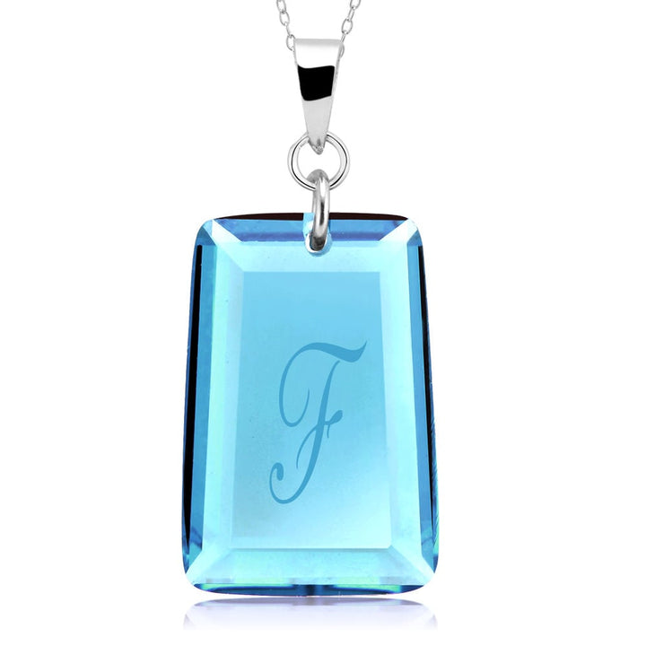 Sterling Silver December/Blue Topaz CZ Laser Engraved Initial A Birthstone Necklace Image 1