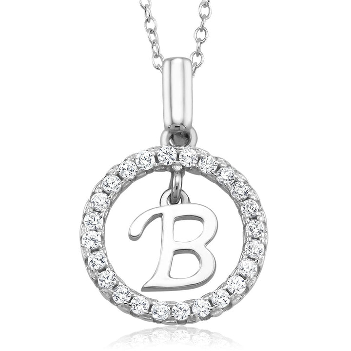 Sterling Silver CZ Open Circle with Initial A Necklace Image 1