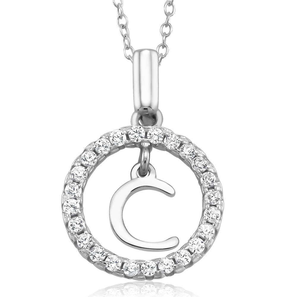 Sterling Silver CZ Open Circle with Initial A Necklace Image 3