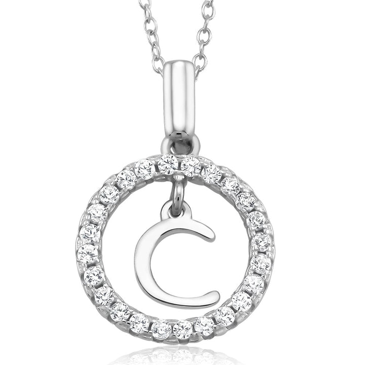 Sterling Silver CZ Open Circle with Initial A Necklace Image 1