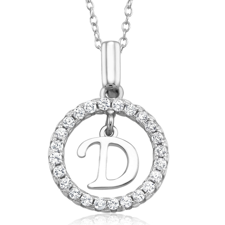 Sterling Silver CZ Open Circle with Initial A Necklace Image 4