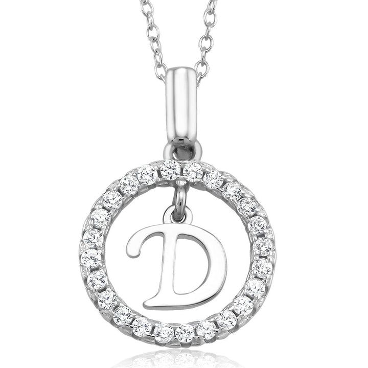 Sterling Silver CZ Open Circle with Initial A Necklace Image 1