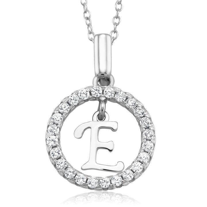 Sterling Silver CZ Open Circle with Initial A Necklace Image 4