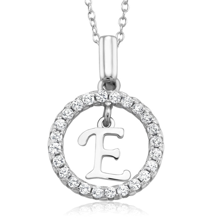 Sterling Silver CZ Open Circle with Initial A Necklace Image 1