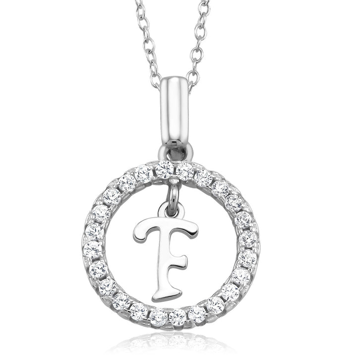 Sterling Silver CZ Open Circle with Initial A Necklace Image 6