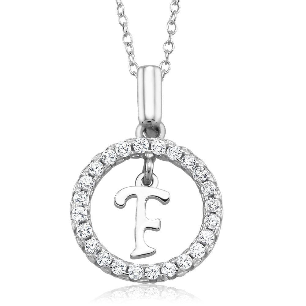Sterling Silver CZ Open Circle with Initial A Necklace Image 1