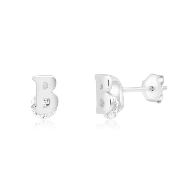 Sterling Silver CZ Initial A Stud Earrings Image 2