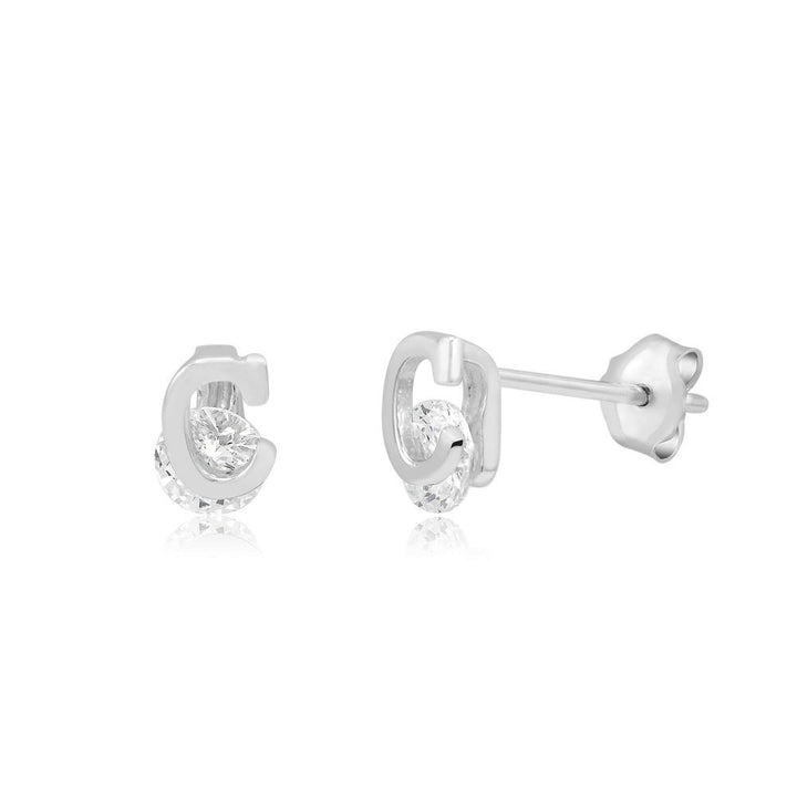 Sterling Silver CZ Initial A Stud Earrings Image 3