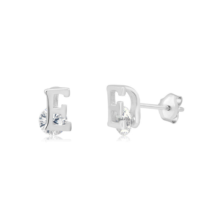Sterling Silver CZ Initial A Stud Earrings Image 4