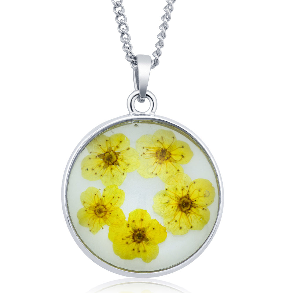 Rhodium Plated Round Glass with Genuine Multi-Colored Stunning Flowers Necklace Image 2