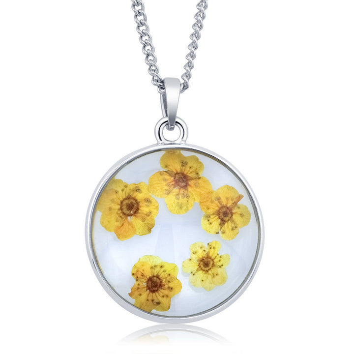 Rhodium Plated Round Glass with Genuine Multi-Colored Stunning Flowers Necklace Image 4