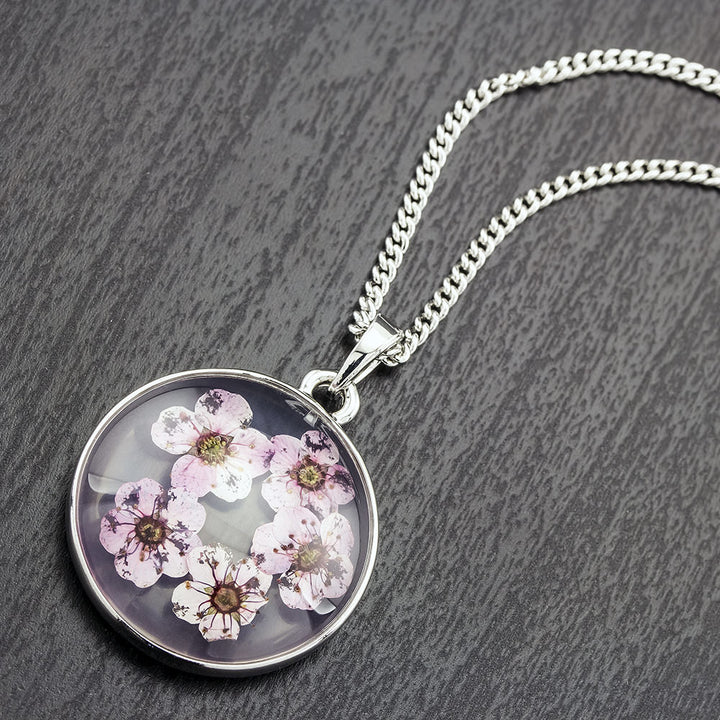 Rhodium Plated Round Glass with Genuine Multi-Colored Stunning Flowers Necklace Image 6