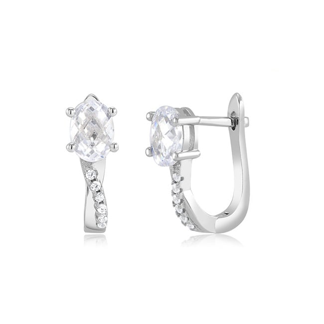 Sterling Silver Oval-Cut CZ Twist Huggie Earrings Image 1