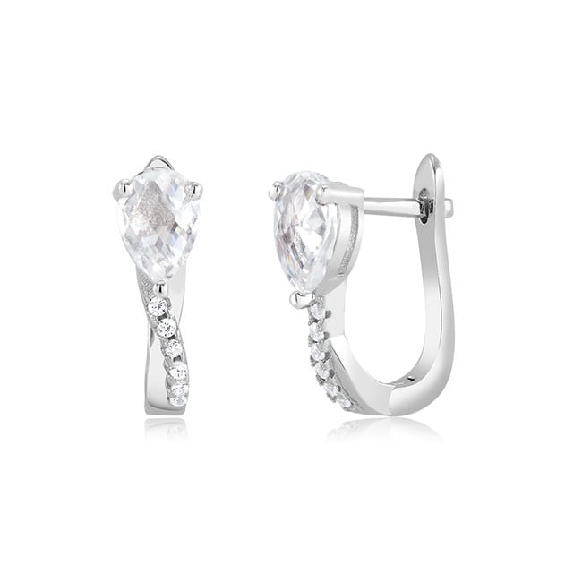 Sterling Silver Oval-Cut CZ Twist Huggie Earrings Image 2