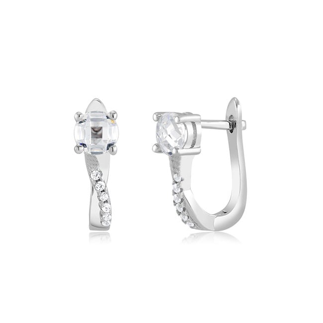 Sterling Silver Oval-Cut CZ Twist Huggie Earrings Image 3