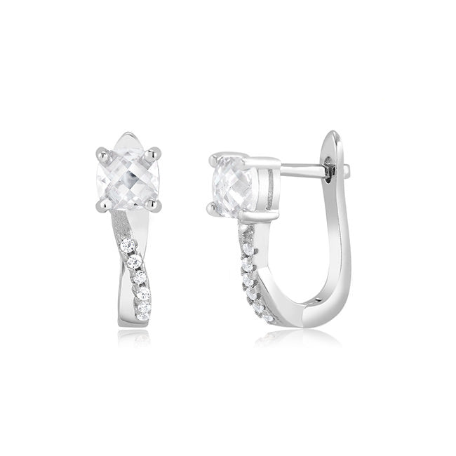 Sterling Silver Oval-Cut CZ Twist Huggie Earrings Image 4