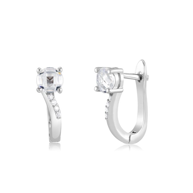 Sterling Silver Oval-Cut CZ Curve Huggie Earrings Image 3