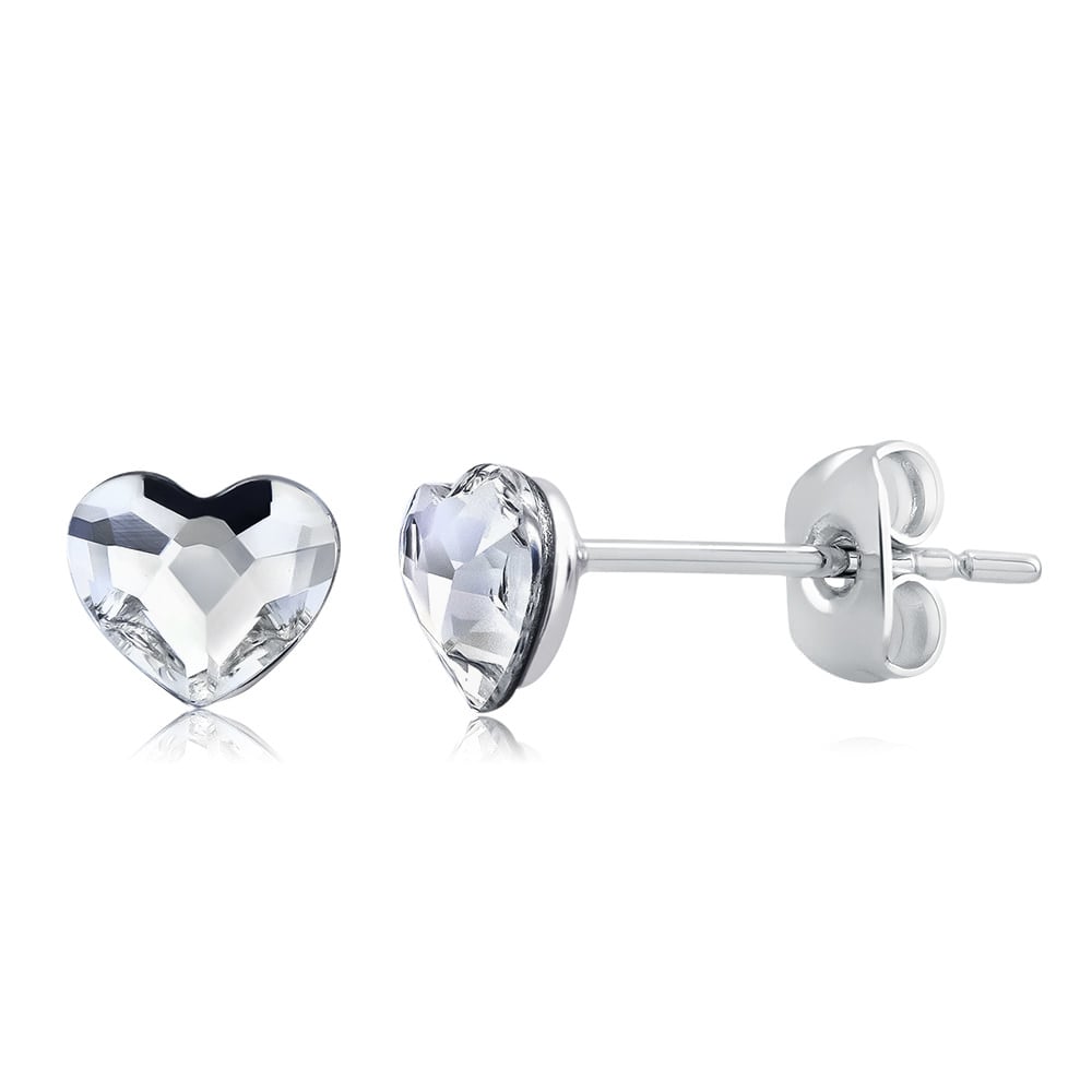 Rhodium Plated Black Crystal Heart Stud Earrings Image 1
