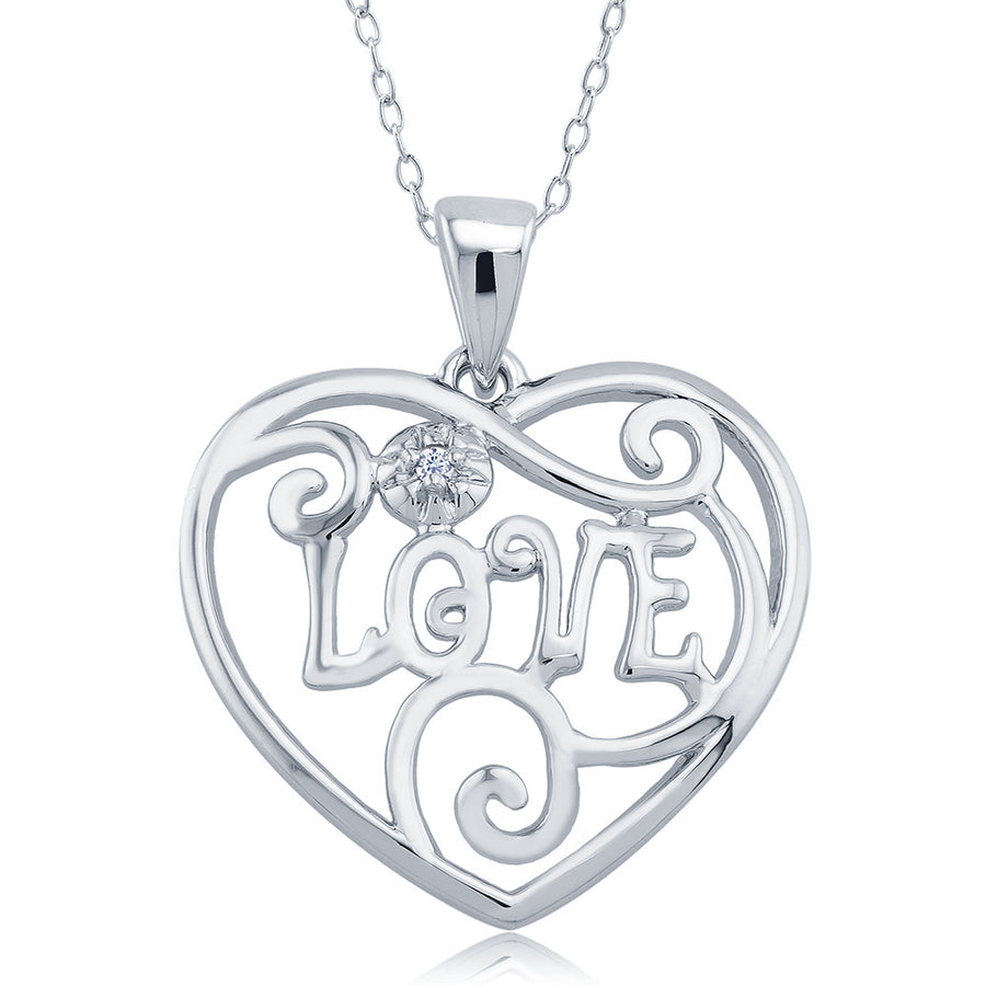 Rhodium Plated Diamond Accent Open Heart Love Necklace Image 1