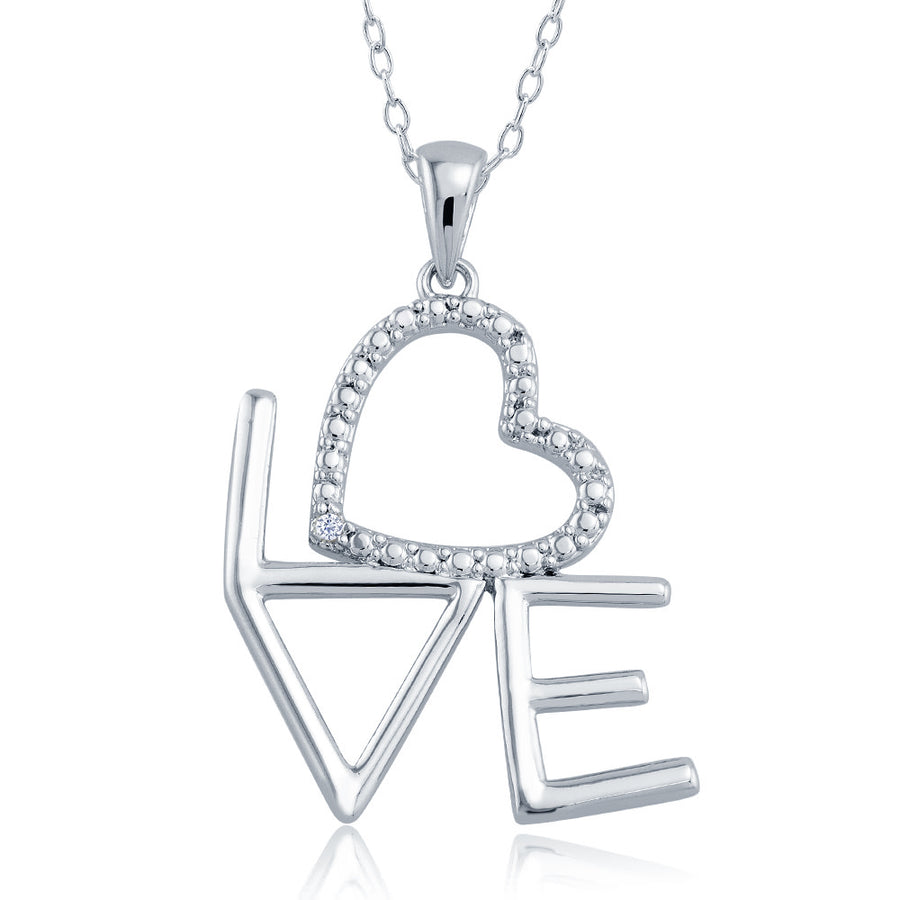 Rhodium Plated Diamond Accent Open Heart Love Necklace Image 1