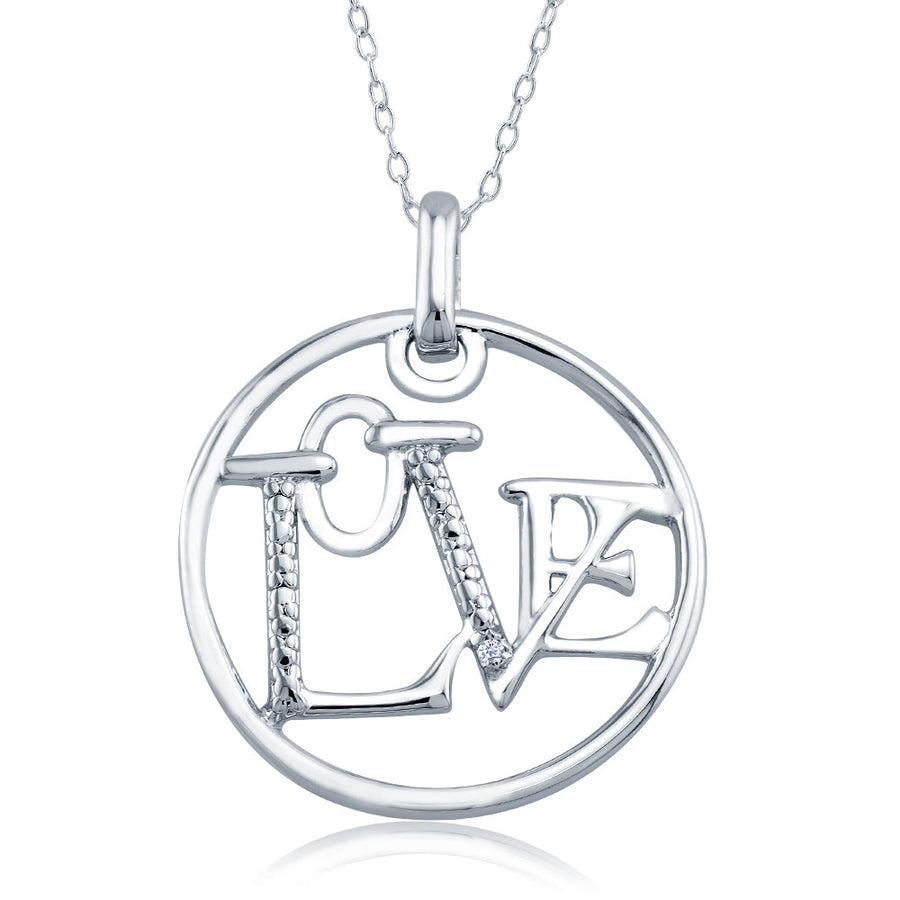 Rhodium Plated Diamond Accent Open Circle Love Necklace Image 1