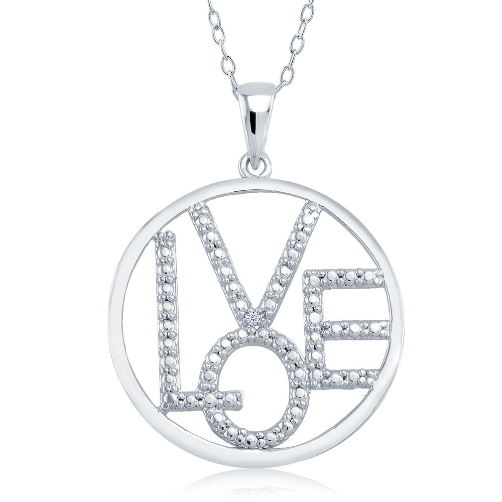 Rhodium Plated Diamond Accent Open Circle Love Necklace Image 1