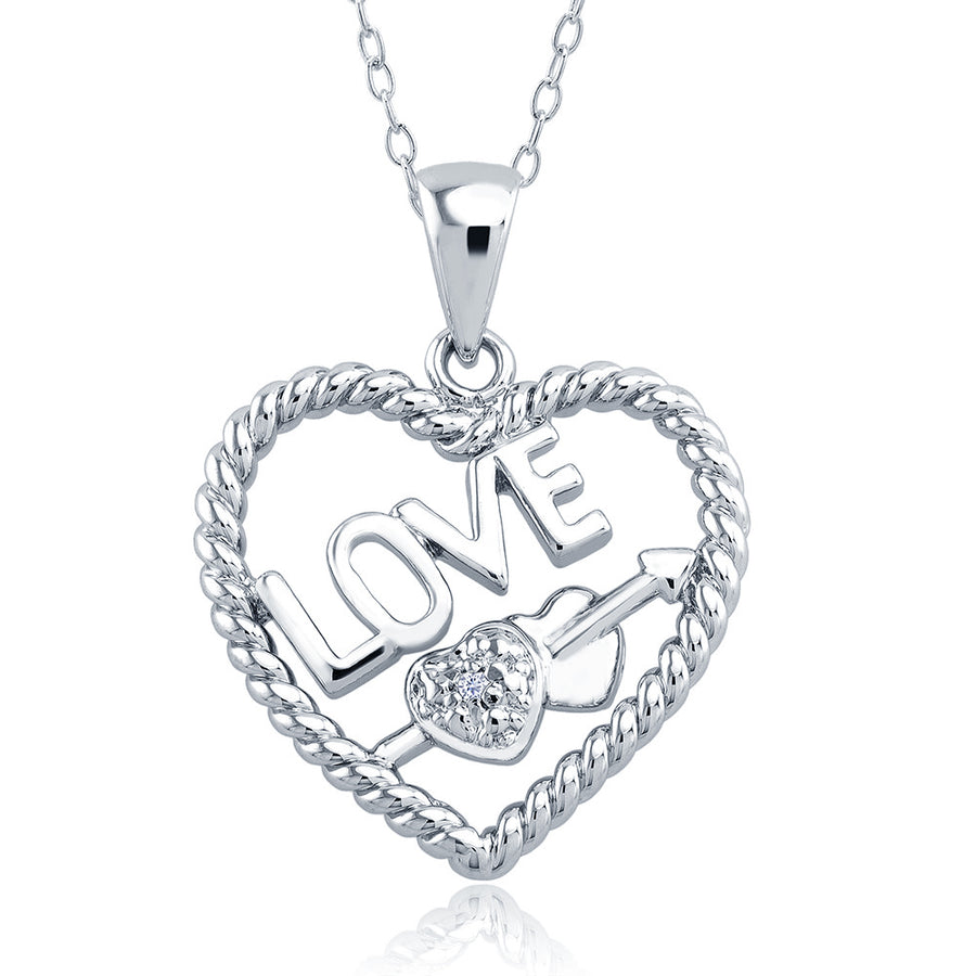 Rhodium Plated Diamond Accent Open Heart Love Necklace Image 1