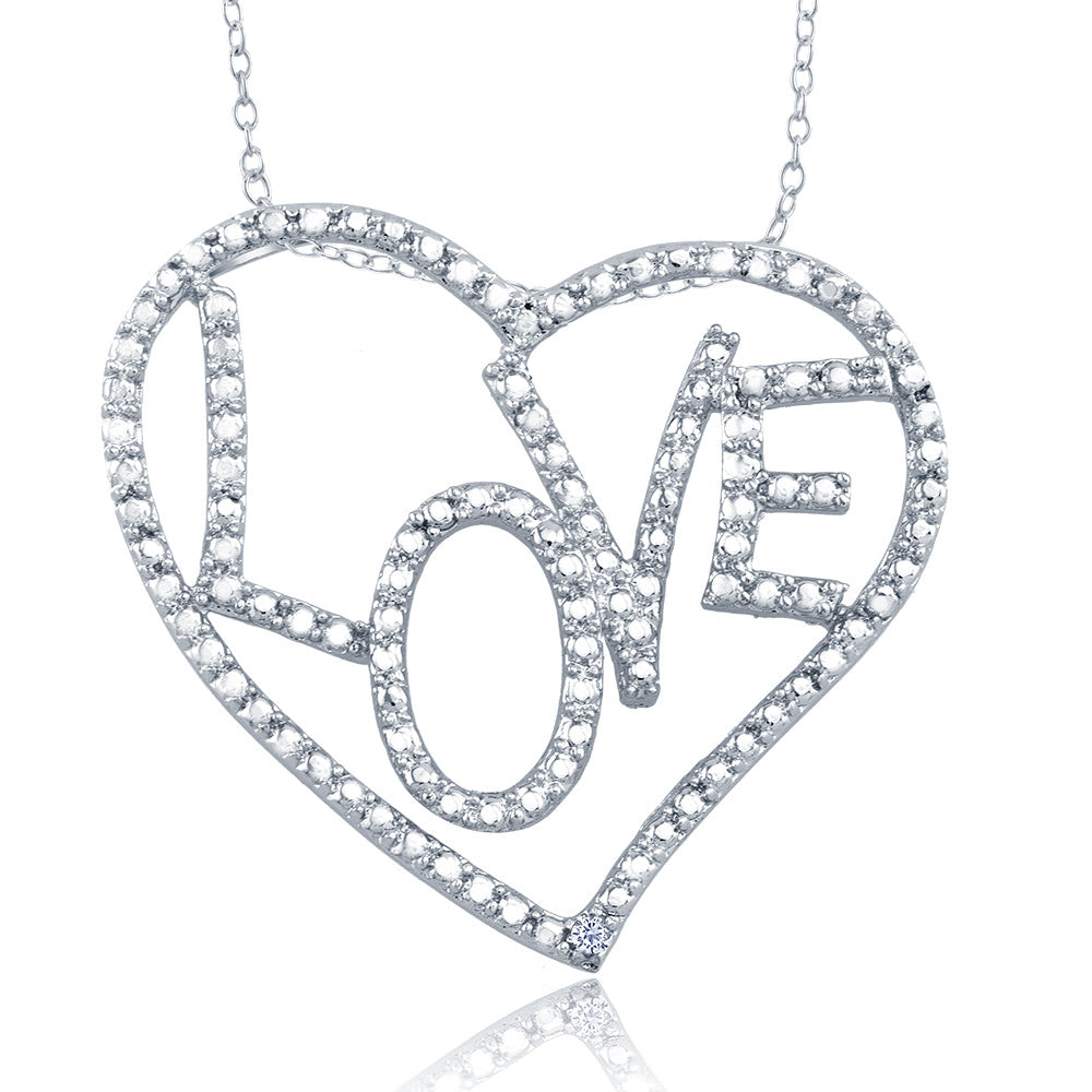 Rhodium Plated Diamond Accent Floating Open Heart Love Necklace Image 1