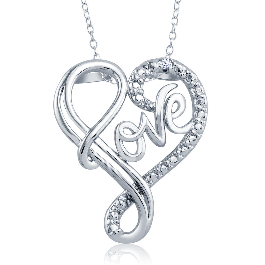 Rhodium Plated Diamond Accent Open Heart Love Necklace Image 1